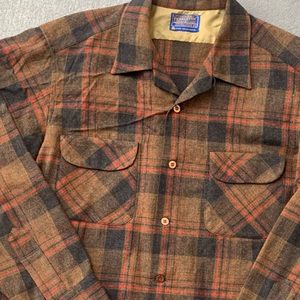 Pristine Vintage Pendleton Plaid 100% Virgin Wool Flannel Pocket Shirt XL